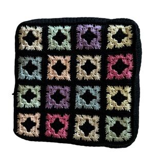 Granny Square Crochet Pillow Black Multicolored Square‎ Foam Lined Seat Cushion